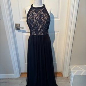 Navy Blue and Nude Lace Gown